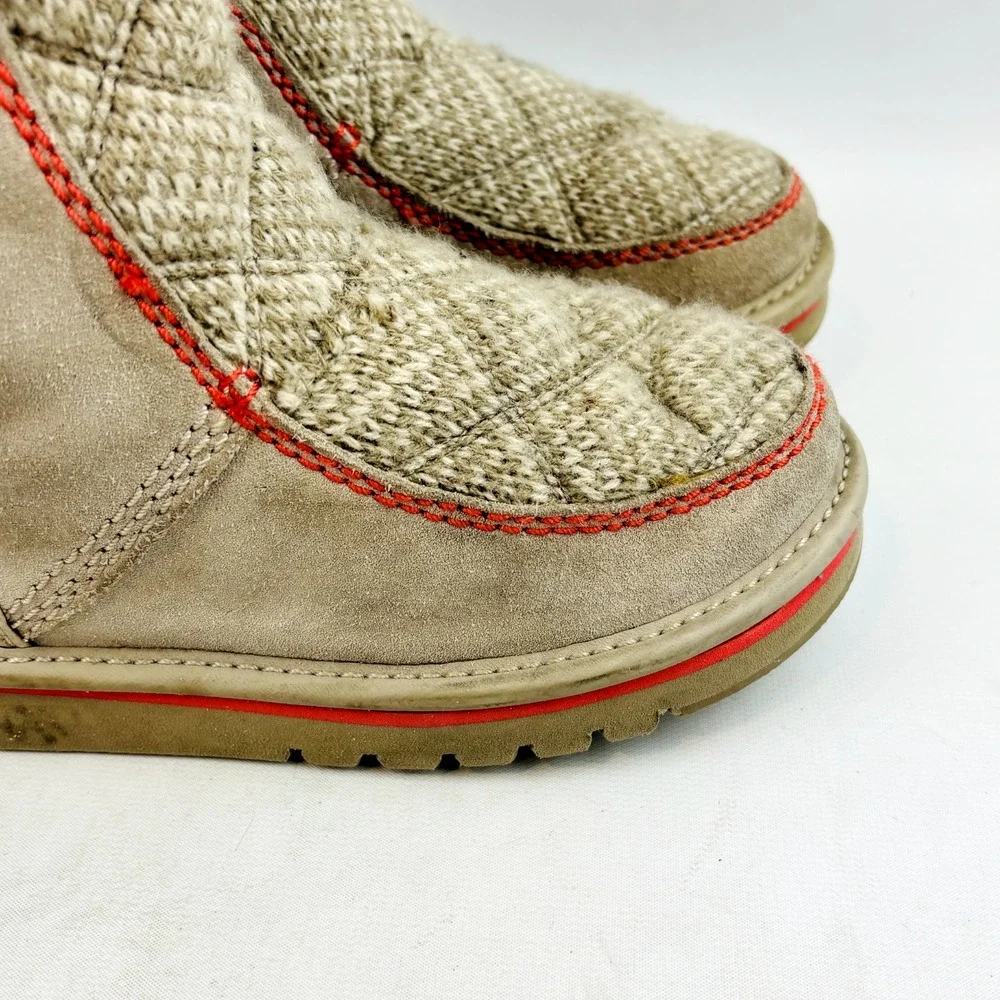 Sorel The Campus Tall Pull On Winter Boots Youth Girls‎ 2 Beige Suede Knit Lined